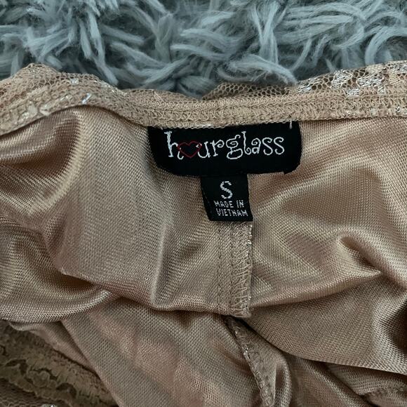 Y2K Hourglass Nude Brown Gold Lace Strapless Corset Small - Picture 9 of 10